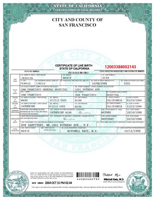 California Birth Certificate Template