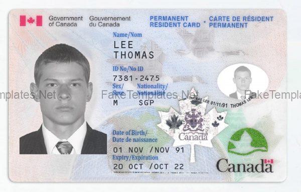 Canada Permanent Residence Card Template Front