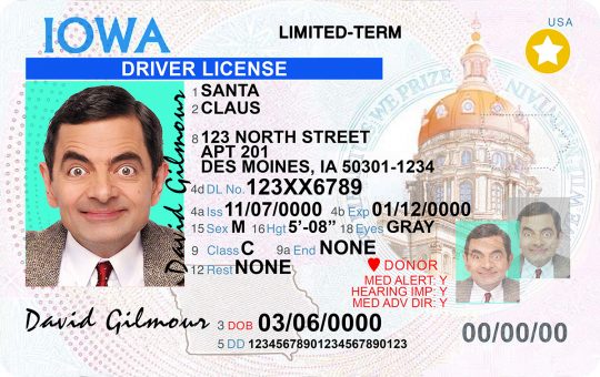 IOWA Driver License Template PSD Front