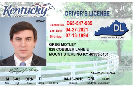 Kentucky Driver License Template