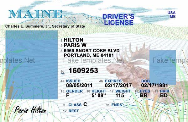 Maine Drivers License Back PSD template