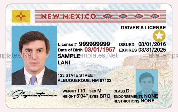 New Mexico Driver License Template PSD Front