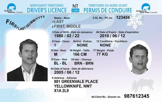 Northwest Territories Driver License Template NWT Front