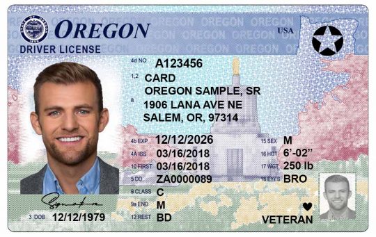 Oregon Driver License Template Front