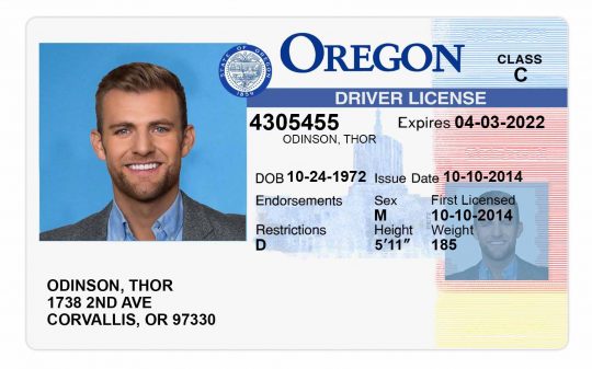 Oregon Driver License Template PSD Front