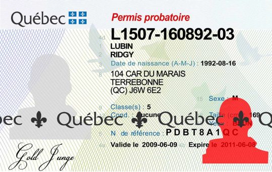 Quebec Canada Driver License Template