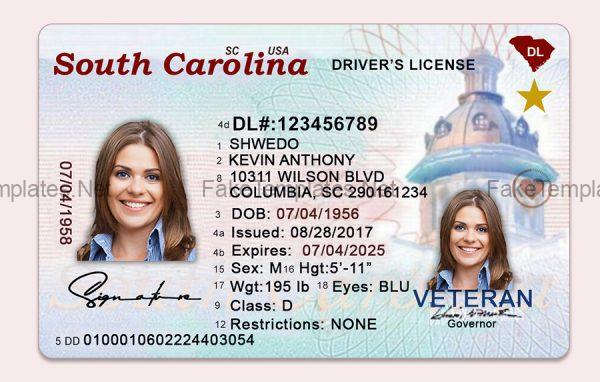 South Carolina Driver License Template