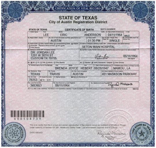 Texas Birth Certificate Template PSD