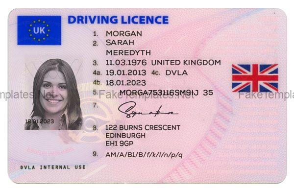 UK Drivers License Template