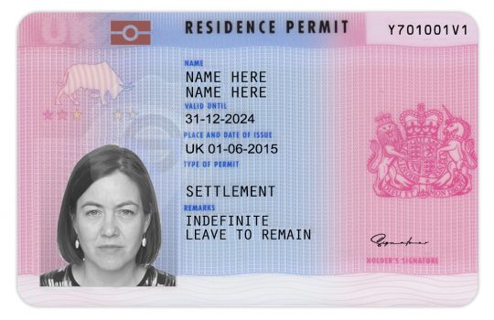 UK Permanent Resident Card Template Front