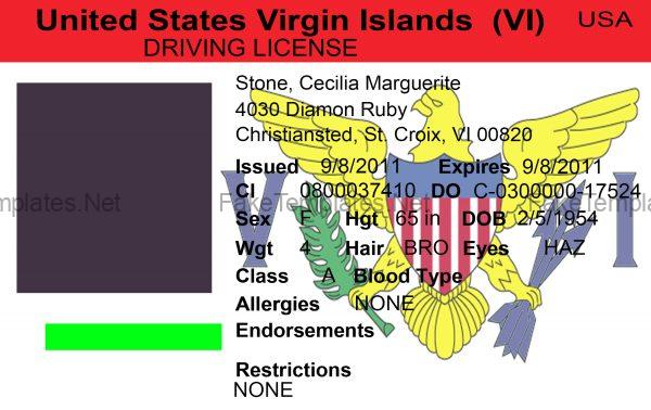 US Virgin Island Driver License Template Front