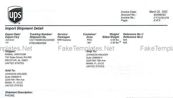 US Shipment Receipt Template