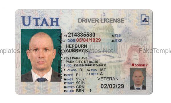 Utah Driver License Template Front