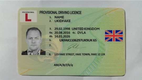 uk provisional fake driving license template front