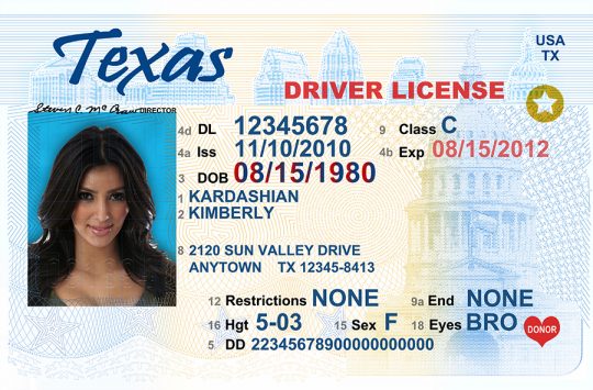 Texas Driver License Template