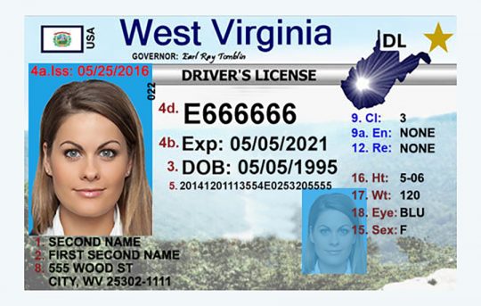 West Virginia Driver License Template